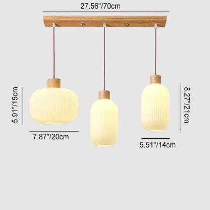 Japanese Log Wood Glass Jar Island Chandelier
