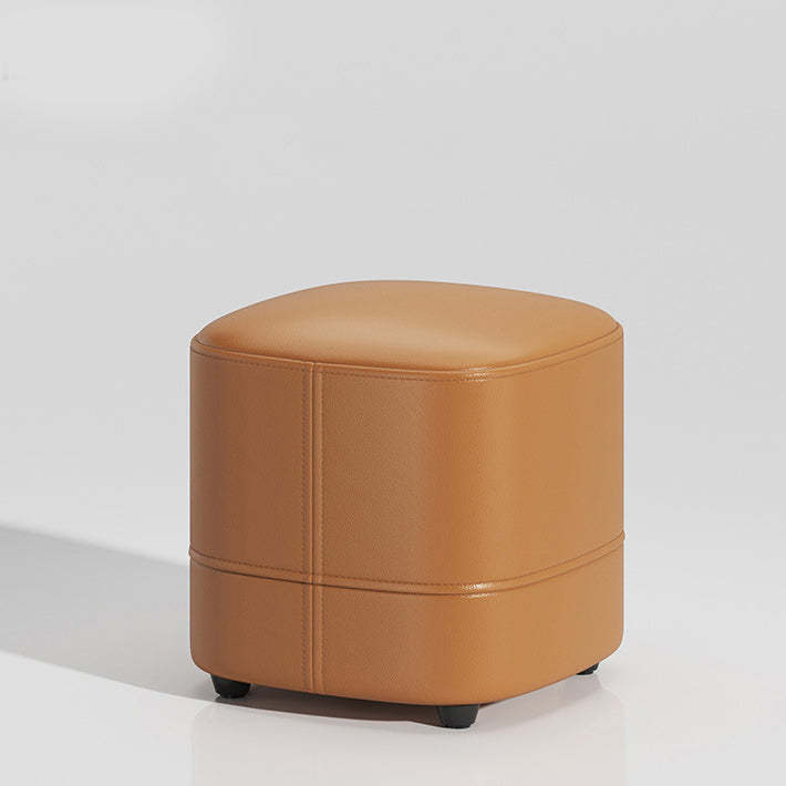 Minimalist Leather Solid Wood Vanity Stool — Gray