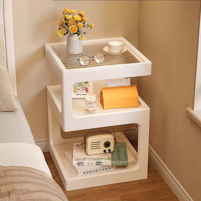 Vintage Glass Wood 3-Tier End Table