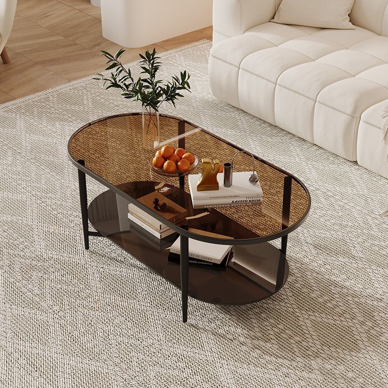 Retro Elliptical Woven Glass Iron Coffee Table — C - Black