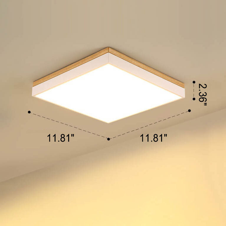 Nordic Solid Wood Square Rectangle LED Flush Ceiling Light