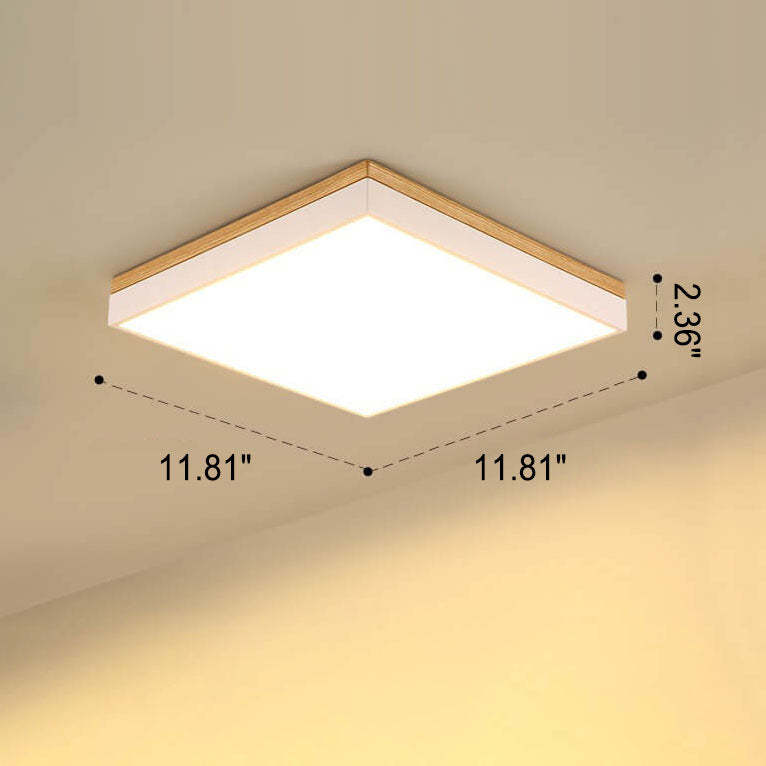 Nordic Solid Wood Square Rectangle LED Flush Ceiling Light