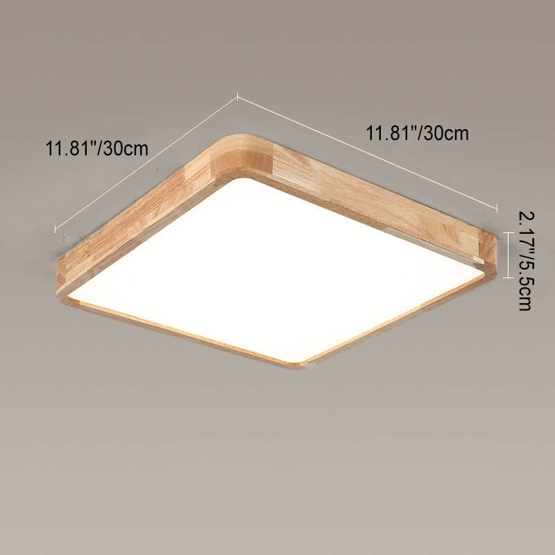 Minimalist Solid Wood Round Tatami LED Flush Mount Light