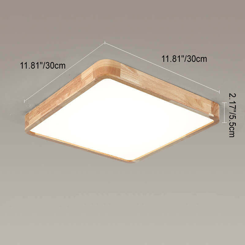 Minimalist Solid Wood Round Tatami LED Flush Mount Light