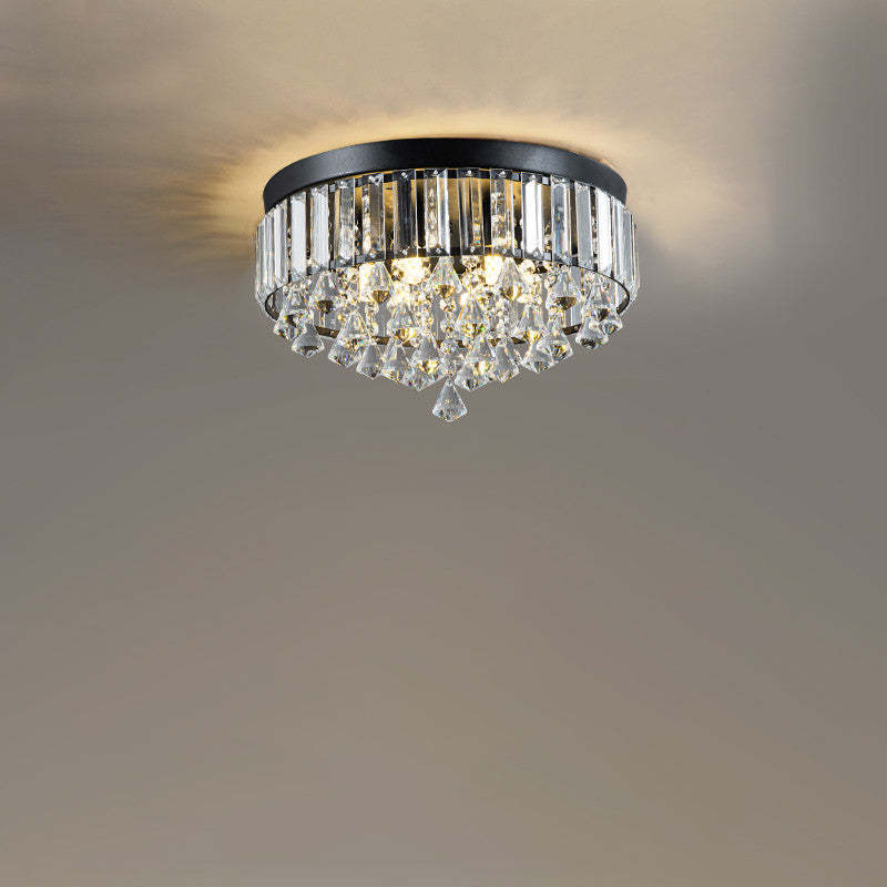 Modern Round Iron Crystal Beads 6/9-Light Flush Mount