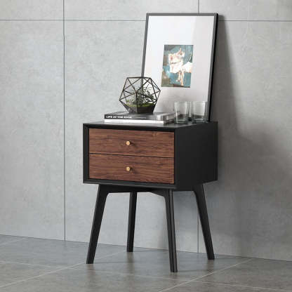 Nordic Wood 2-Drawer Side Table — Wood + White