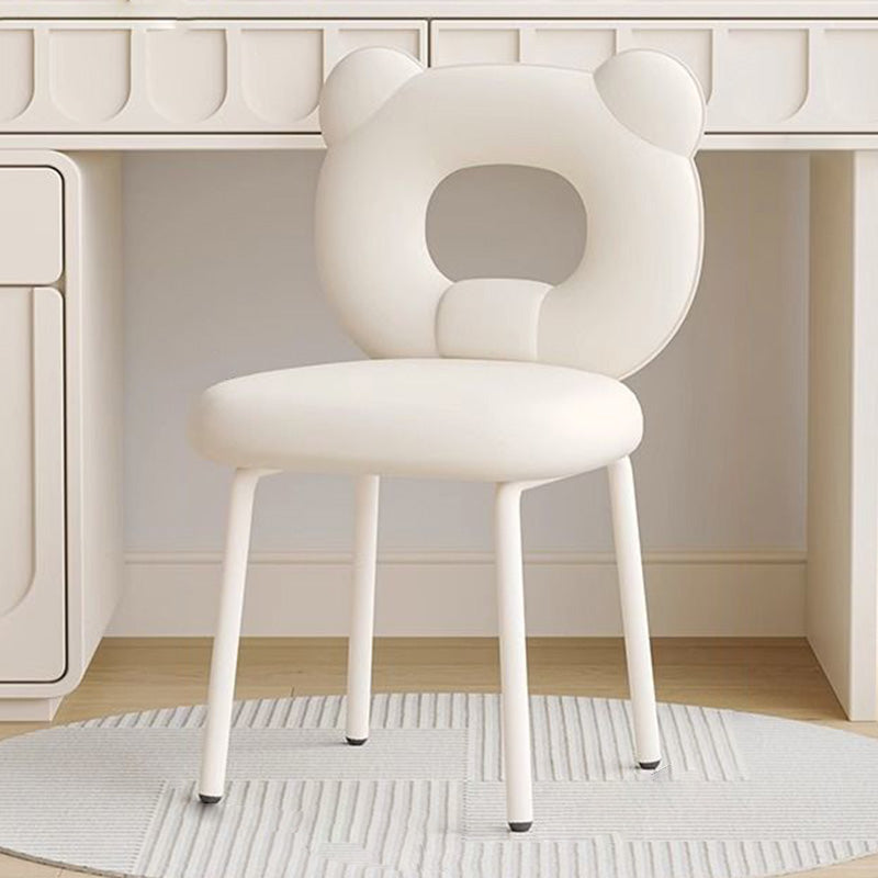 Scandinavian Faux Leather Metal-Leg Bear-Back Vanity Stool — White