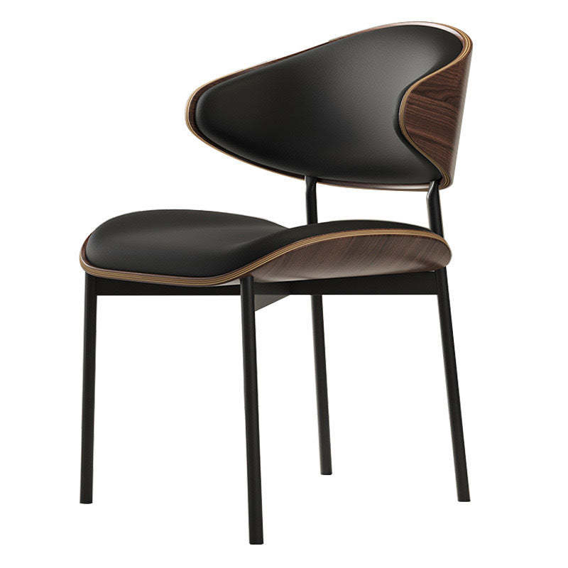 Retro PU Wood Metal Curved Dining Chair