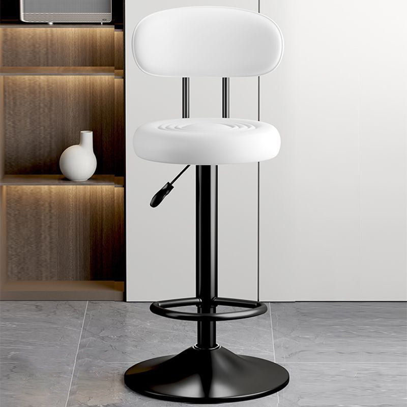 Contemporary Leather Swivel Bar Stool Height Adjustable — Blue Seat + Silver Base