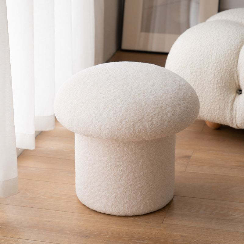 Scandinavian Lambswool Wood Round Mushroom Vanity Stool