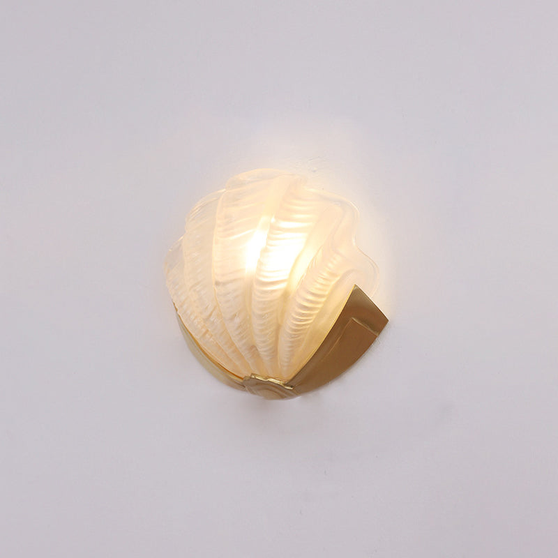Art Deco Shell Brass Glass Wall Sconce
