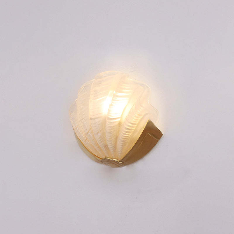 Art Deco Shell Brass Glass Wall Sconce