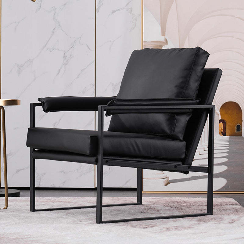 Scandinavian Velvet Leather Square Accent Chair — Sponge / Fabric / Orange