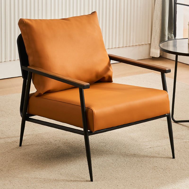 Vintage Cowhide Oak Metal Accent Chair