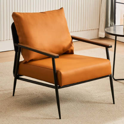 Vintage Cowhide Oak Metal Accent Chair