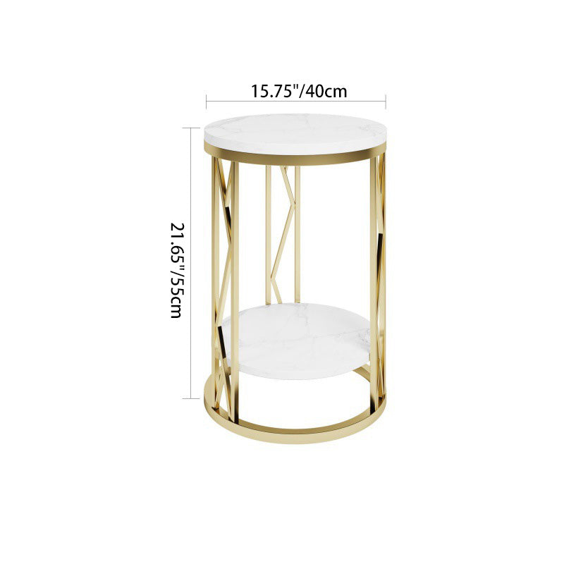 Luxury Round Iron Rock Slab Coffee Table — Gold & White