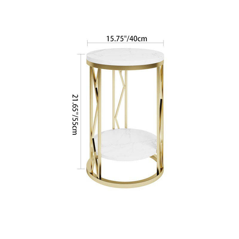 Luxury Round Iron Rock Slab Coffee Table — Gold & White
