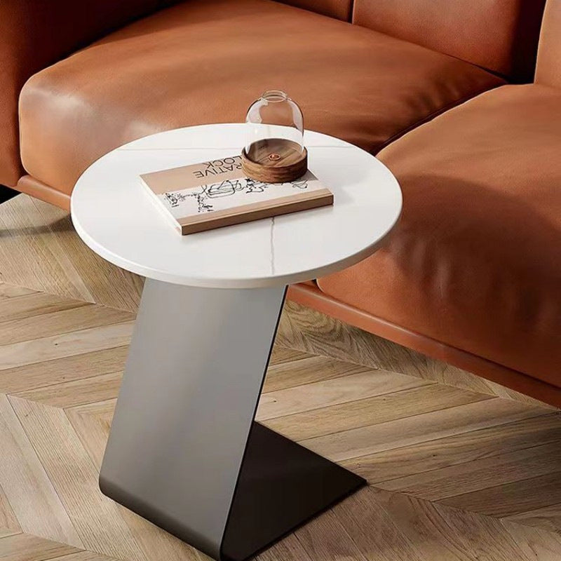 Scandinavian Round Rock Slab Iron Coffee Table