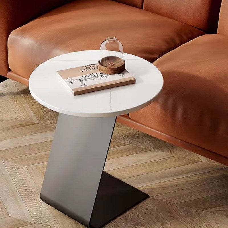 Scandinavian Round Rock Slab Iron Coffee Table