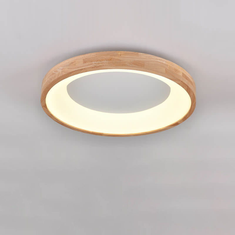 Nordic Minimalist Wood Round LED Flush Mount Light