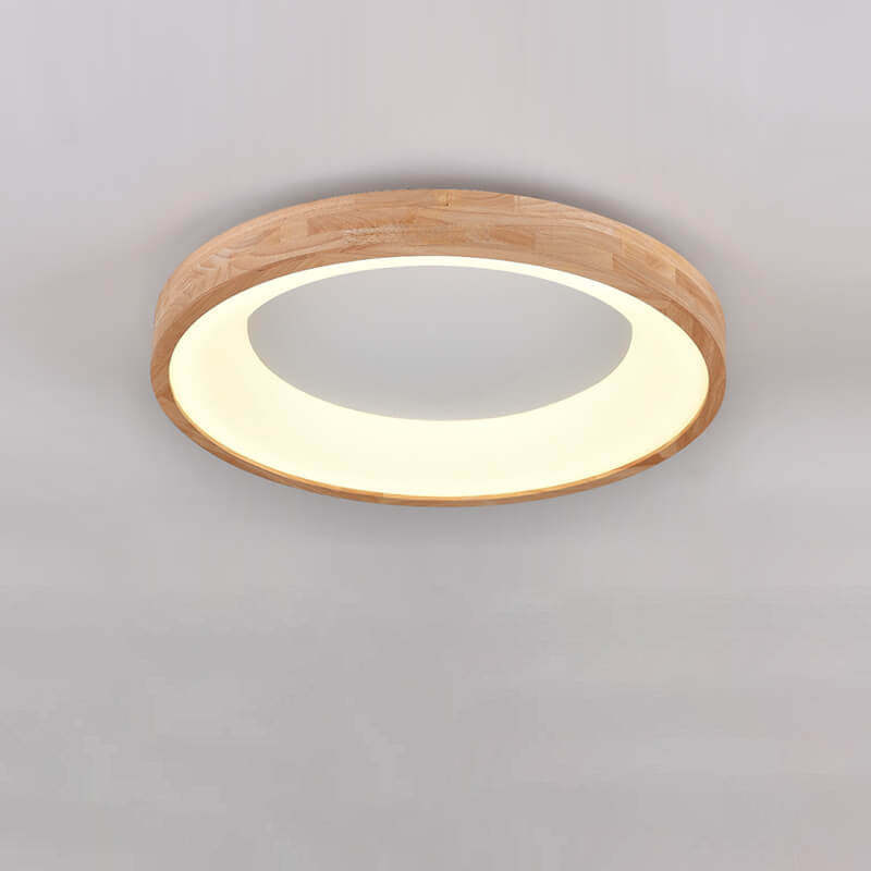 Nordic Minimalist Wood Round LED Flush Mount Light