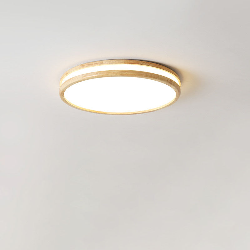 Japanese Round Wooden Slim LED Flush Mount Light — 3 Colors Changeable (Warm/Neutral/White) / 110V-120V For US/CA