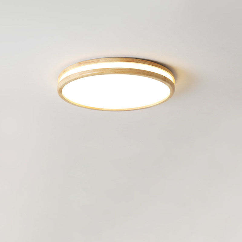 Japanese Round Wooden Slim LED Flush Mount Light — 3 Colors Changeable (Warm/Neutral/White) / 110V-120V For US/CA