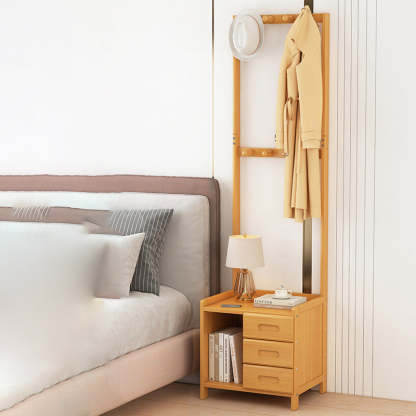 Minimalist Bamboo Coat Rack Nightstand 1/3-Drawer