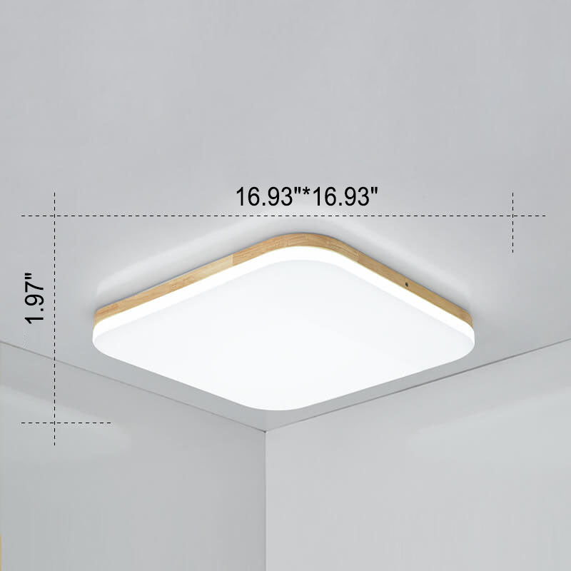 Nordic Solid Wood Rectangular LED Flush Mount Light