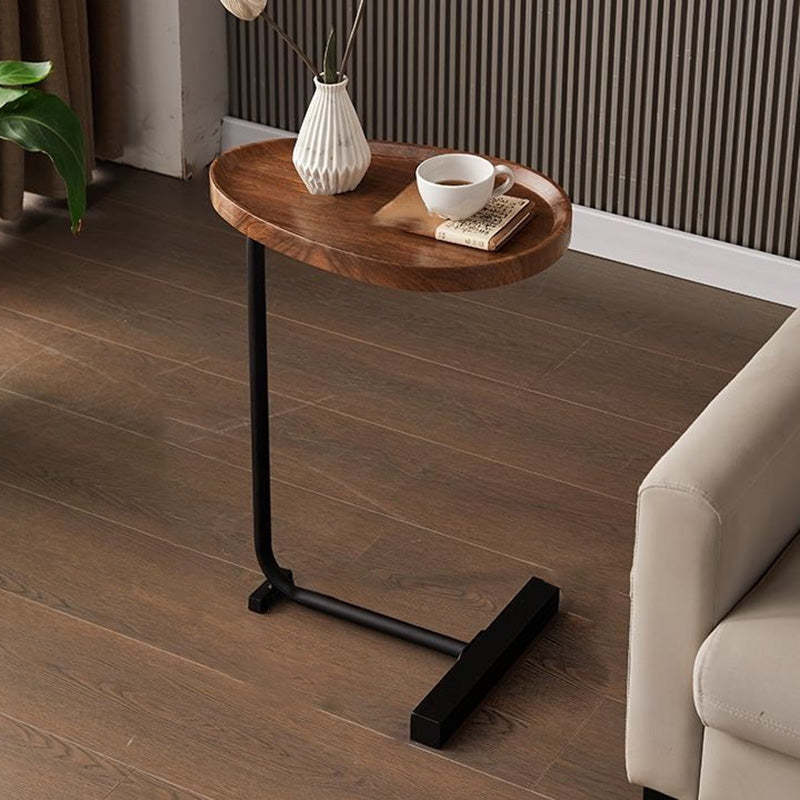 Minimalist Oval Engineered Wood Iron End Table — White + Black Frame