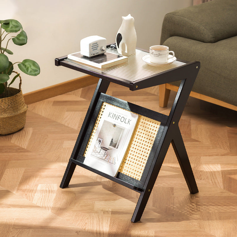Geometric Bamboo Glass Side Table