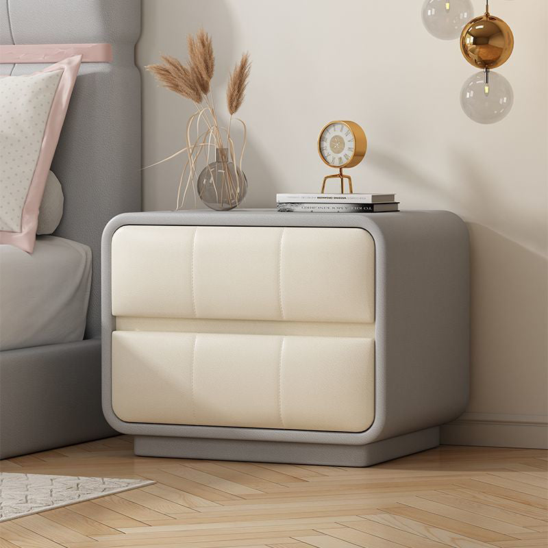 Microfiber Leather Wood 2-Drawer End Table