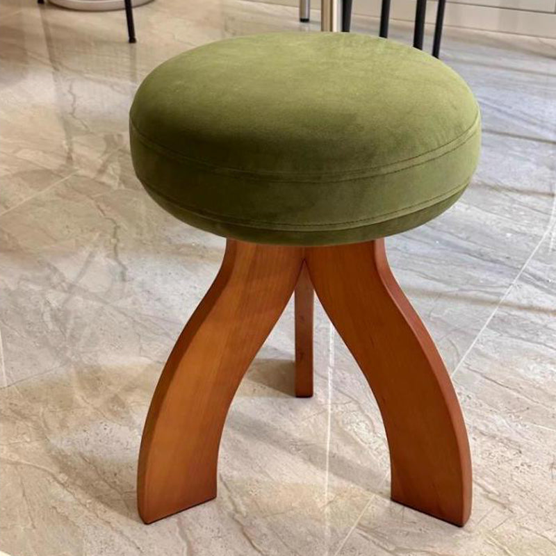 Contemporary Round Lambswool Velvet Footstool — Black Legs - White