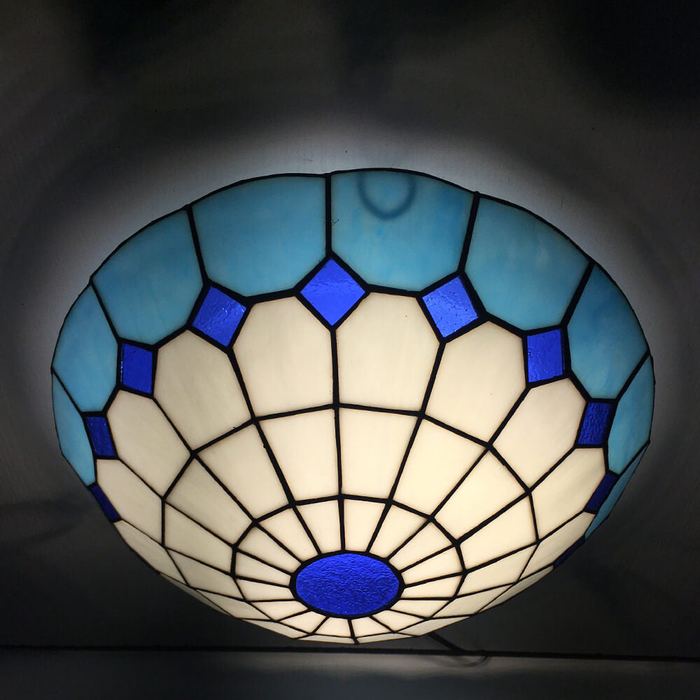 Traditional Tiffany Shell Bead Stained Glass Flush Light — C / 110V-120V For US/CA