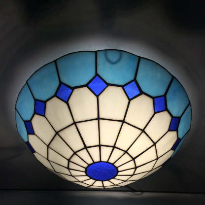 Traditional Tiffany Shell Bead Stained Glass Flush Light — C / 110V-120V For US/CA