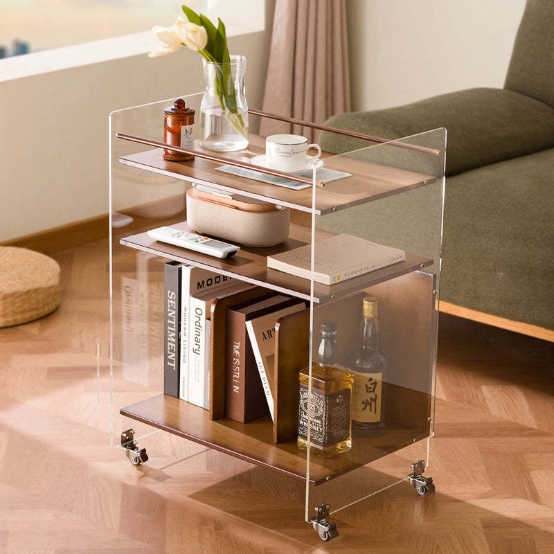 Modern Wood Acrylic Movable Side Table 3-Tier — Log Color