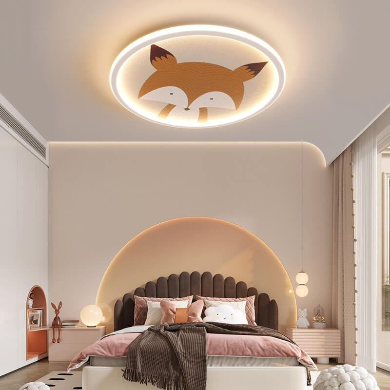 Round Cartoon Animal Aluminum Flush Ceiling Light