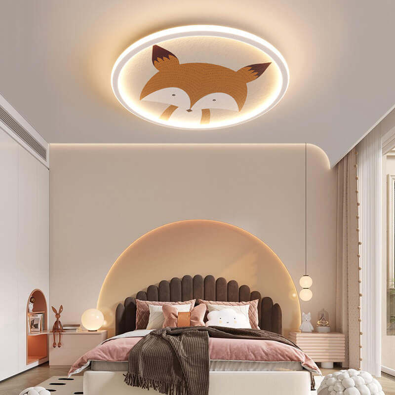 Round Cartoon Animal Aluminum Flush Ceiling Light