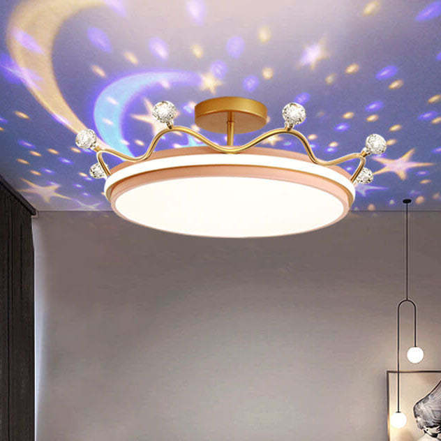 Kids Crown Iron Acrylic LED Semi-Flush Ceiling Light