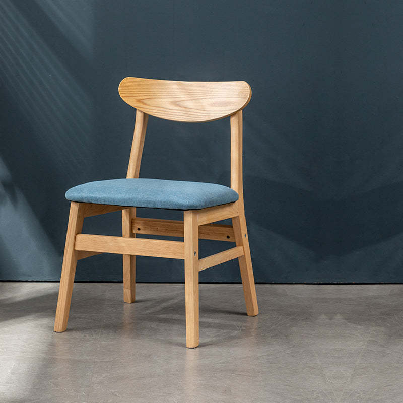 Retro Linen Upholstered Wood Dining Chair — Coffee Leather