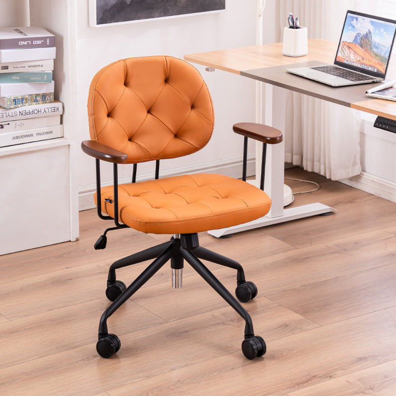 Minimalist Leather Wood Steel Armchair — Black