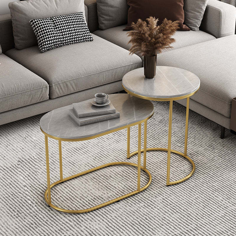 Luxury Oval Sintered Stone Nesting End Table — Black Tabletop + Gold Frame