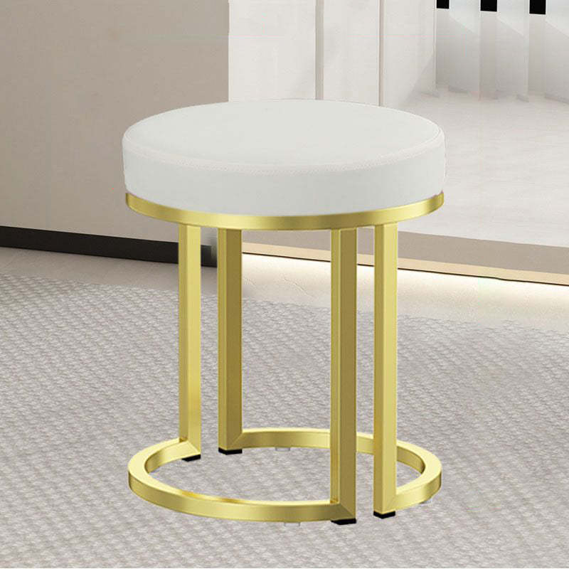 Modern Leather Velvet Iron Cylindrical Vanity Stool — Blue - Velvet