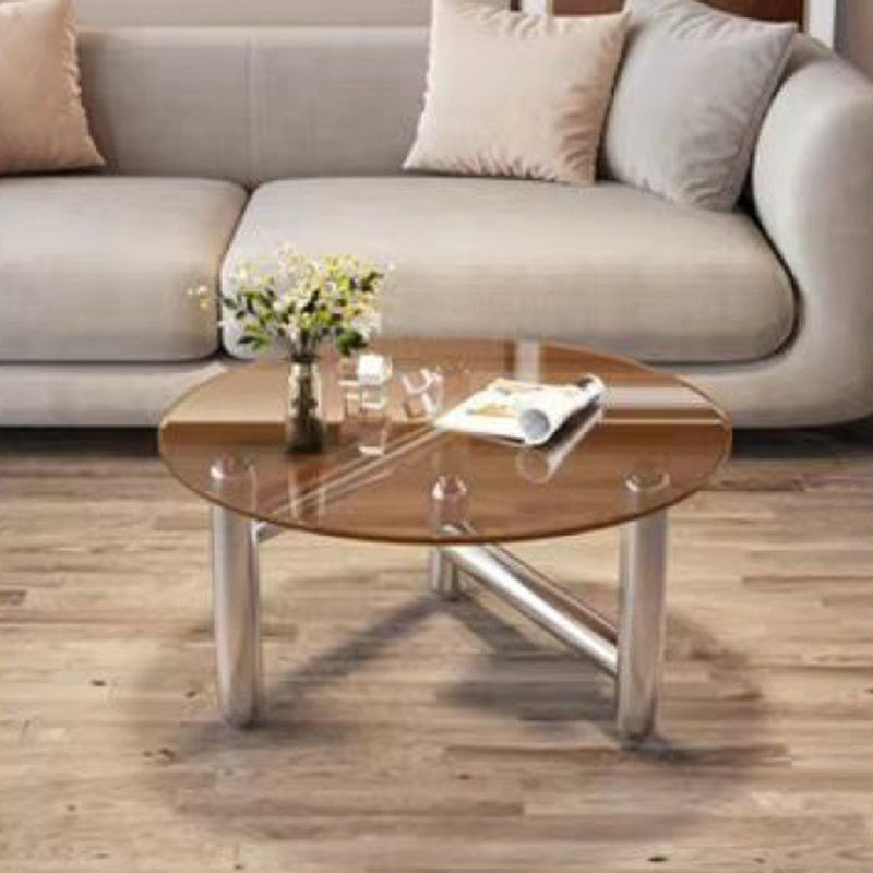 Minimalist Cylinder Glass Steel Coffee Table