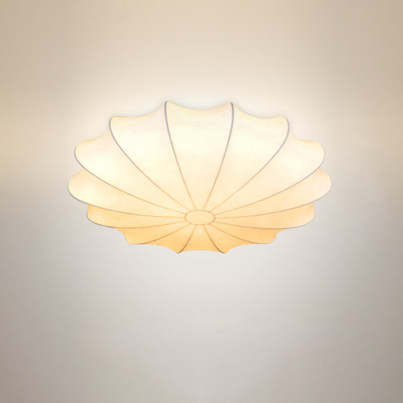 Nordic White Beige Round Faux Silk Flush Ceiling Light