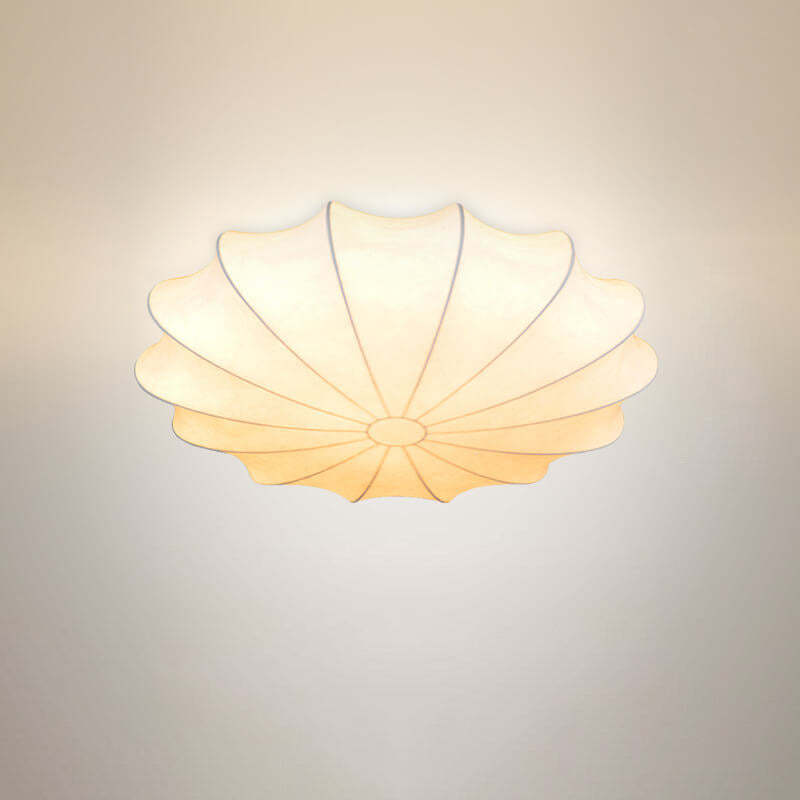 Nordic White Beige Round Faux Silk Flush Ceiling Light