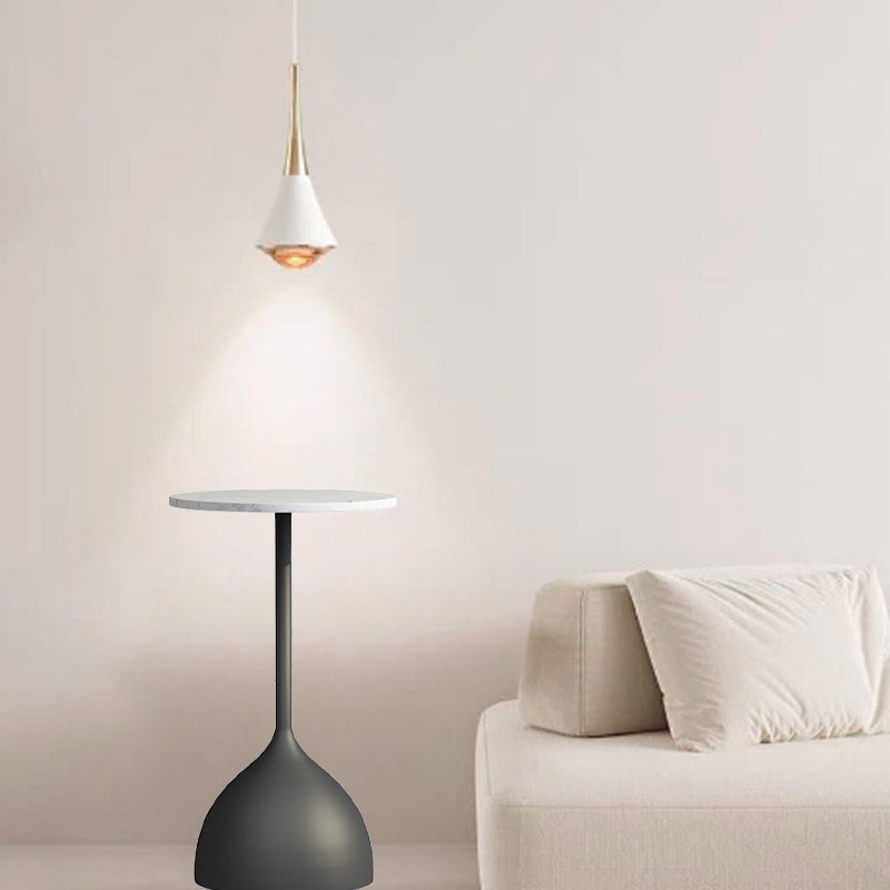Minimalist Round Iron Marble End Table — White / Black