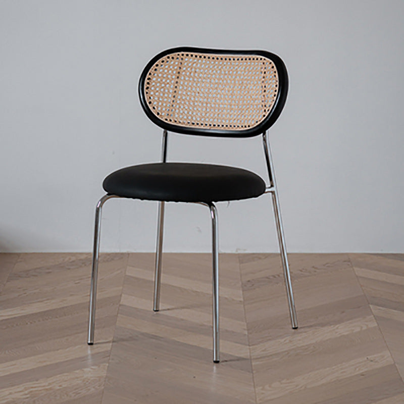 Nordic Leather Wood Rattan Armchair