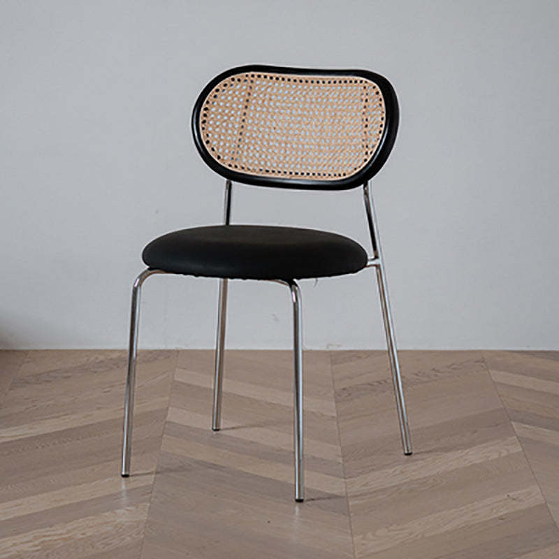 Nordic Leather Wood Rattan Armchair