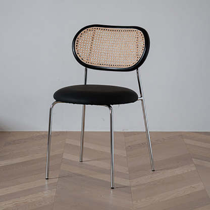 Nordic Leather Wood Rattan Armchair